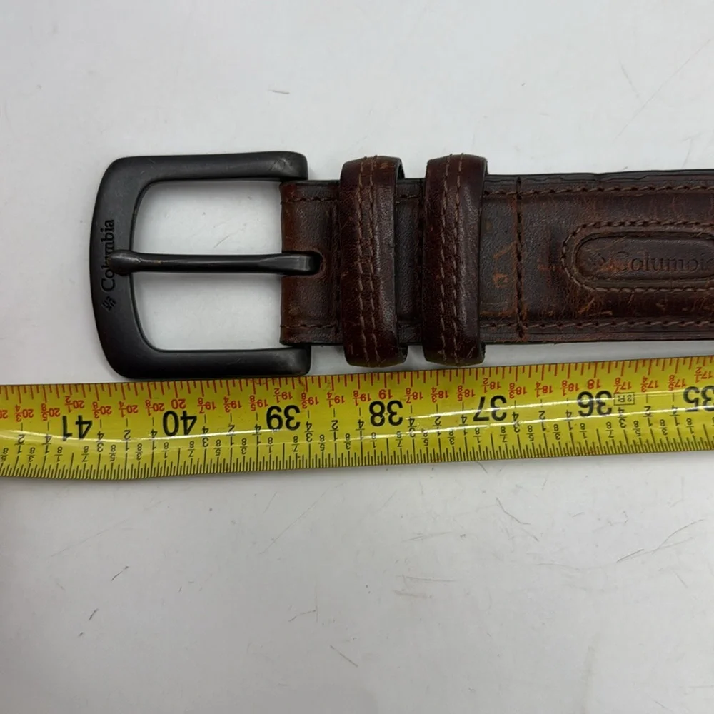 Columbia Classic Brown Leather Belt with Dark Grey Finish Buckle Size 34/85